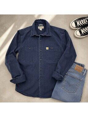 Carhartt Relaxed Fit Work Shirt | Faded Navy Button Up | Small